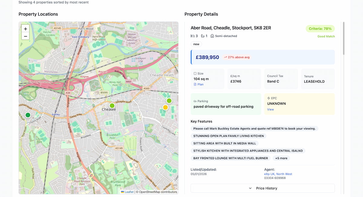 AI Property Searcher Main Dashboard